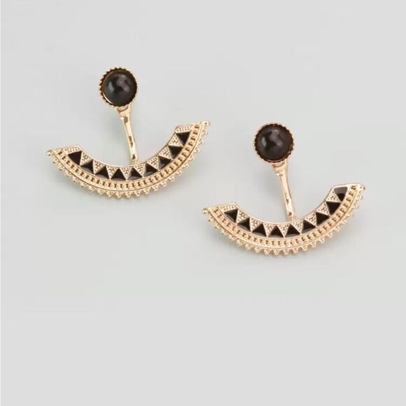 Free People Jewelry - Elegant Black and Gold Earrings N1005